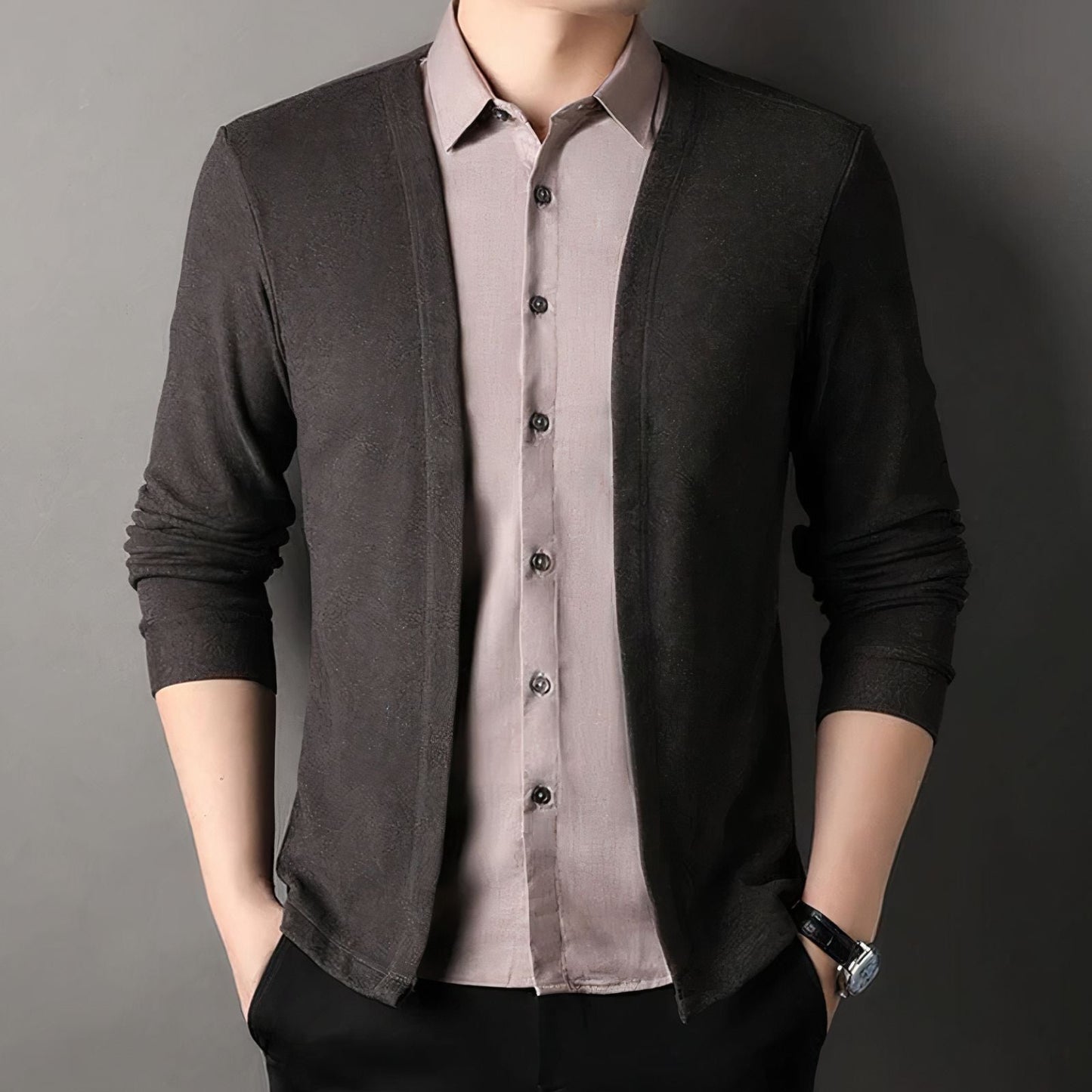 Stylish men's shirt with integrated cardigan Geoffrey