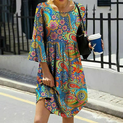 Boho dress with floral pattern Fen