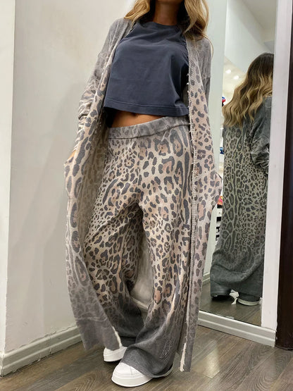 Cande Leopard Print Cardigan and Pants Set