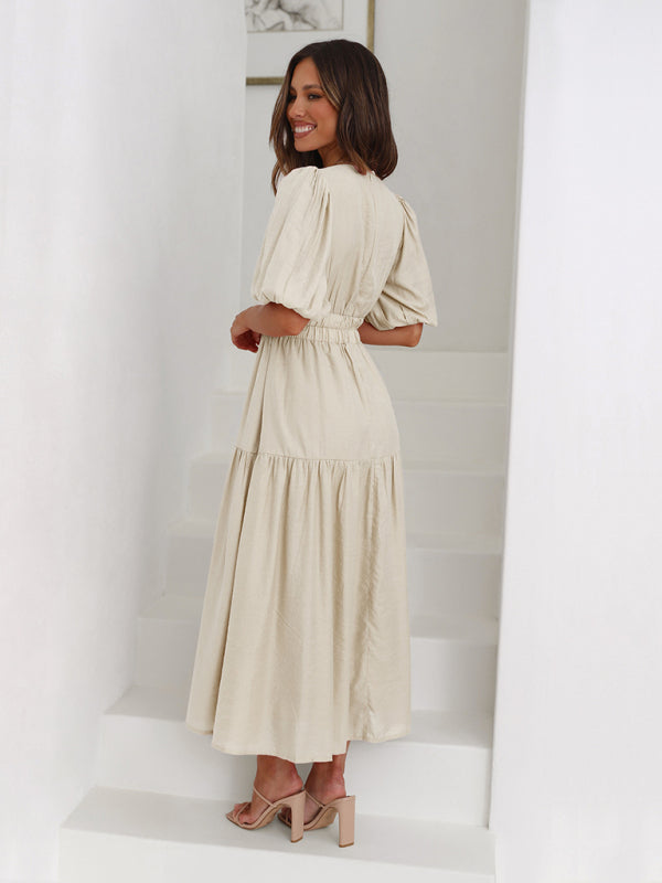 Alessandra - Elegant maxi dress with puff sleeves for women