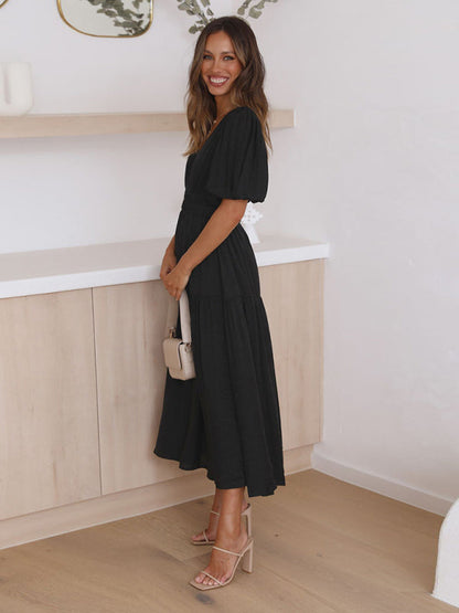 Alessandra - Elegant maxi dress with puff sleeves for women