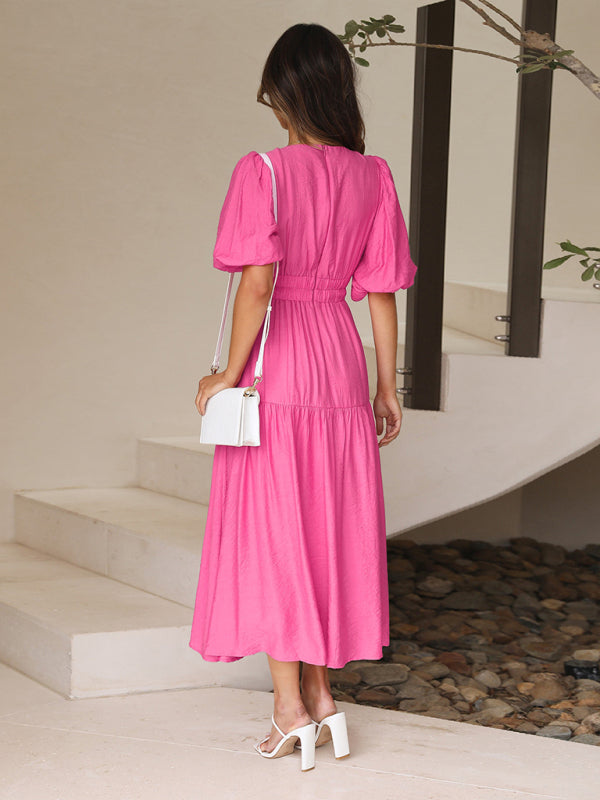 Alessandra - Elegant maxi dress with puff sleeves for women