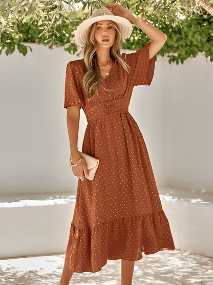 Minerva maxi dress with wrap belt and layered design