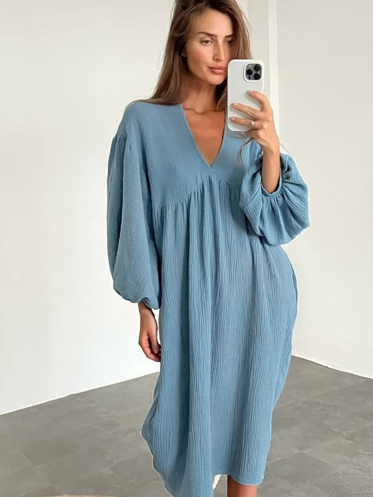 Blue linen summer dress 